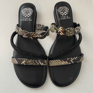 Vince Camuto Black and Brown Snake Print Sandals
